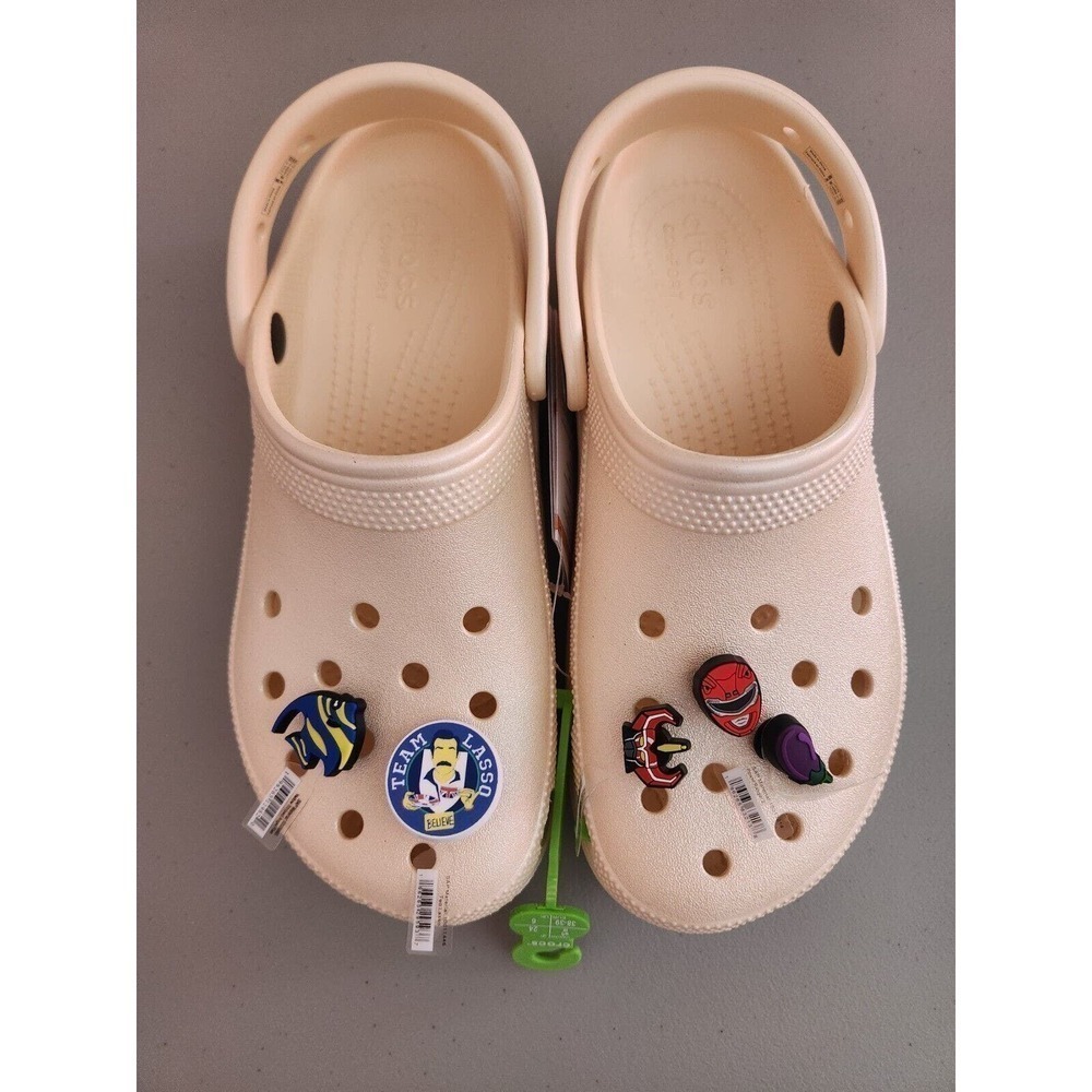 NEW Crocs Shimmer Classic Platform Clogs Size W8 With 5 Charms Vanilla